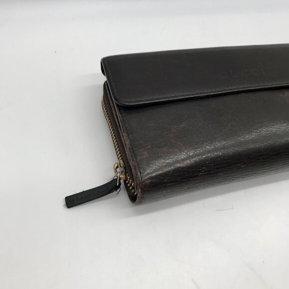 Gucci Dark Brown Leather Long Tri-Fold Wallet - Picture 7 of 12